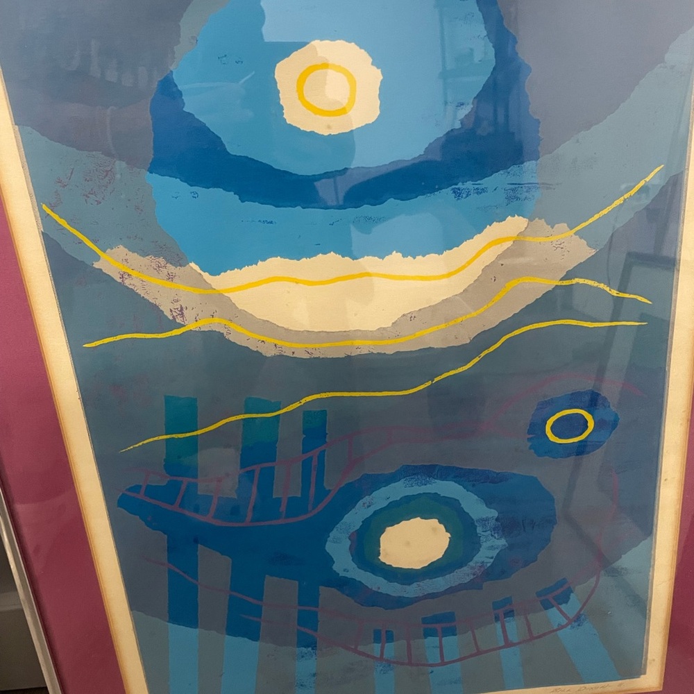 MCM VTG ‘76 Bill Dixon collector 2 out of 6 Abstract Blue and Yellow Art